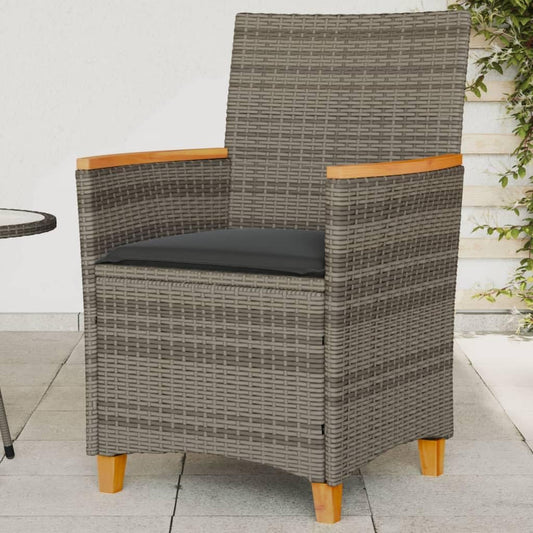 LAPOOH Garden Chairs with Cushions 2 Pieces Grey Poly Rattan and Solid Wood, Garden Chair, Patio Chair, Garden Dining Chair-368721 - QUORE