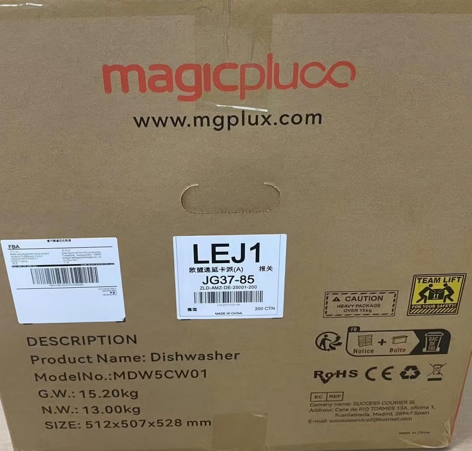 magicplux Mini Afwasmachine zonder Wateraansluiting, Tafelafwasmachine met Kleuren Touchscreen, Kleine Vaatwasser met 3 Spruitarmen, 5 Couverts, 5+3 Programma's, Energieklasse C