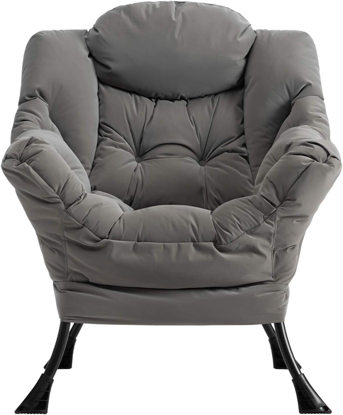Luie stoel lounge stoel met armleuningen en zijvak relax fauteuil met moderne waterproof stof en stalen frame, Grijs