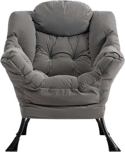 Luie stoel lounge stoel met armleuningen en zijvak relax fauteuil met moderne waterproof stof en stalen frame, Grijs