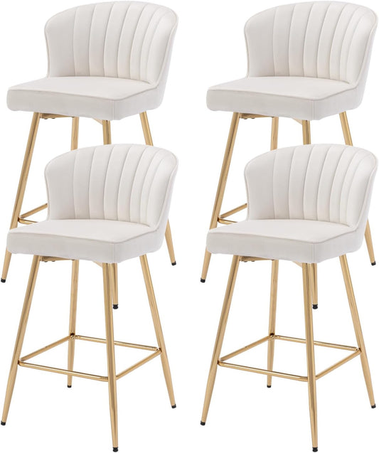 chairus Breakfast Bar Stools Set of 4 Kitchen Sink Stools, Modern Velvet Bar Chairs with Metal Legs, Beige - QUORE