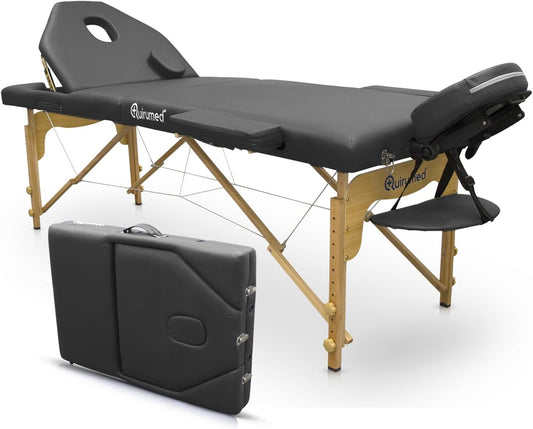 Massagetafel – Massagebed – Behandeltafel – Massagebank – Behandelingstafel – Zwart 194 x 70 cm – In Hoogte Verstelbaar – Inklapbare Rugleuning