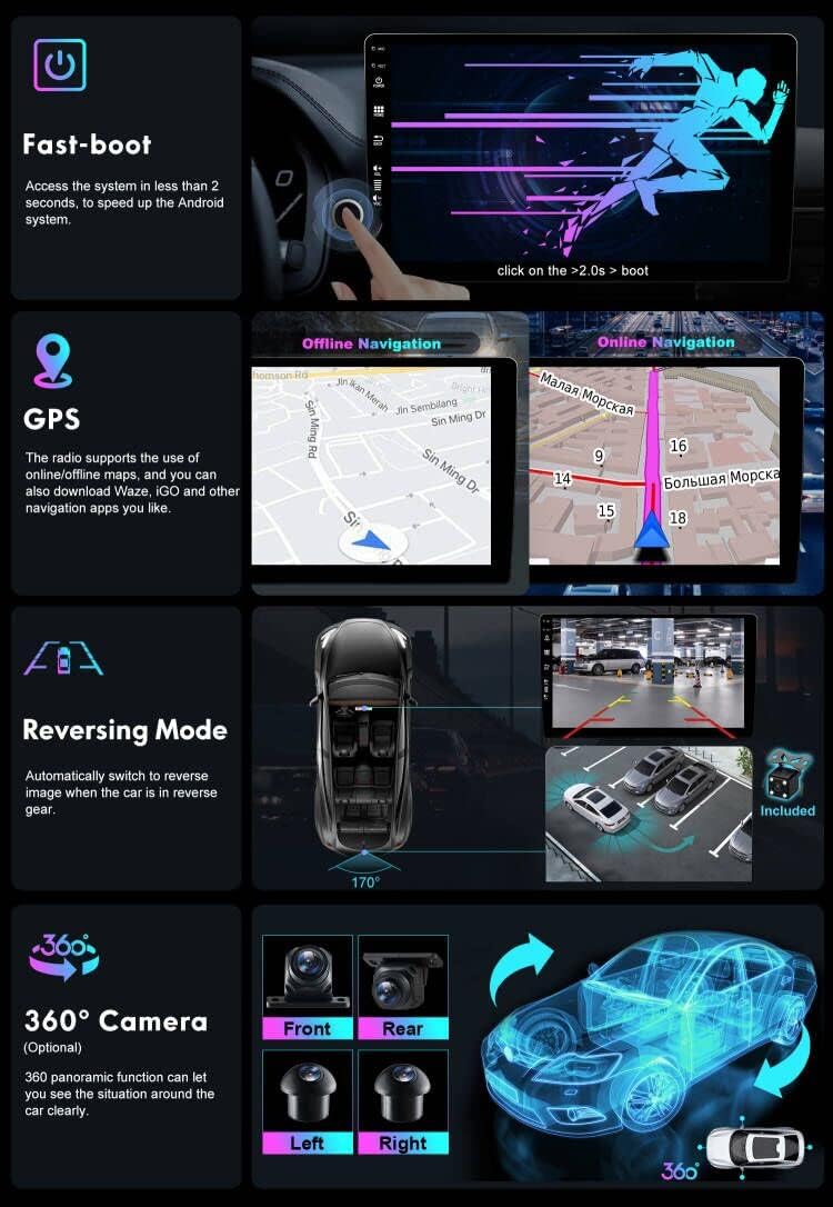 Android 12 2-DIN Autoradio – Multimedia Systeem – Navigatie Unit – Auto Radio – Touchscreen Headunit – 9 Inch IPS Scherm – Ingebouwde CarPlay en Android Auto