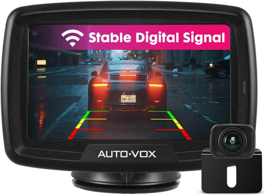 AUTO-VOX CS2 Achteruitrijcamera Draadloos, Draadloze Digitale Back-Upcameraset, Stabiele Signaaloverdracht, 1/3 Cmos-Kleursensor, Gespiegeld Camerabeeld, 4,3" Monitor, Super Nachtzicht