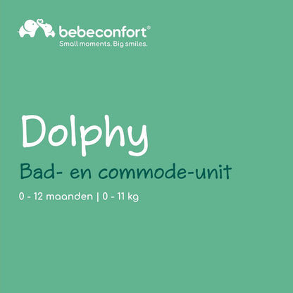 Bebeconfort Dolphy, 2-in-1 Baby Bad & Verschoontafel, 0-12 Maanden(max. 11 kg), Eenvoudig Verplaatsen met 4 Wielen, Meerdere Opbergvakken, Gewatteerd Verschoonkussen, Easy Tub Drainage, Grey Mist