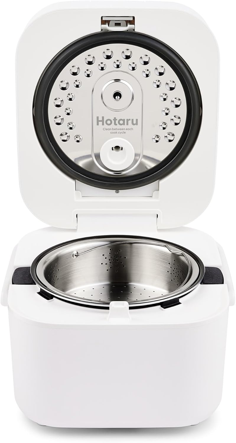 Yum Asia Hotaru Induction Heating (IH) Rijstkoker met Keramische Kom (3 Kopjes, 0,54 Liter), 7 Rijstfuncties, 5 Multifunctionals, LED-scherm (Chalk White)