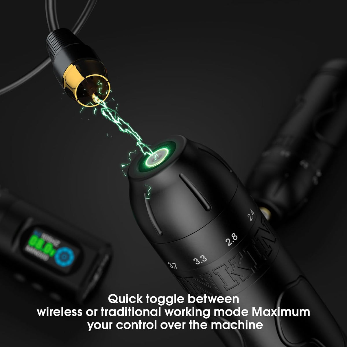 INKin INKflexo Tattoomachine, draadloos, met 6 standen 2,0 - 4,2 mm en digitaal OLED-display, professionele tattooset met 2 verwisselbare batterijen, 1600 mAh, voor een lange levensduur van de