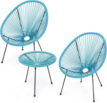 Shally Dogan Freddy Tuinmeubelset van polyrotan, 2 stoelen met tafel, 2 eistoelen, 1 tuintafel, woonkamer, terras, restaurant, bistro, bar (lichtblauw)