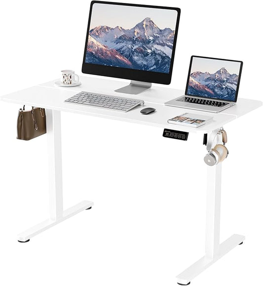 Elektrisch In Hoogte Verstelbaar Bureau – Zit Sta Bureau – Verstelbaar Bureau – Sta Bureau – Bureau Met Motor – Wit Frame En Desktop – Compact 110x60 cm – Geheugenfunctie