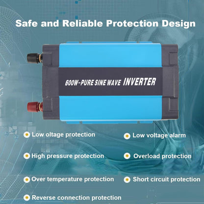 SolaMr 600W Power Inverter Pure Sine Wave 12V DC naar 220/230/240V AC Converter met USB 1 A oplaadpoorten en AC-uitgangen voor in het voertuig gemonteerde systemen en thuissystemen - 600W