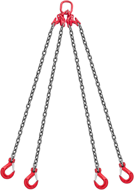 VEVOR Chain Sling, 10 mm x 3 m Lifting Chains with 4 Leg Grippers, Heavy Duty G80 Alloy Steel Lifting, 10.4 Ton Capacity, Adjustable Motor Chain, Hoist Lifts for