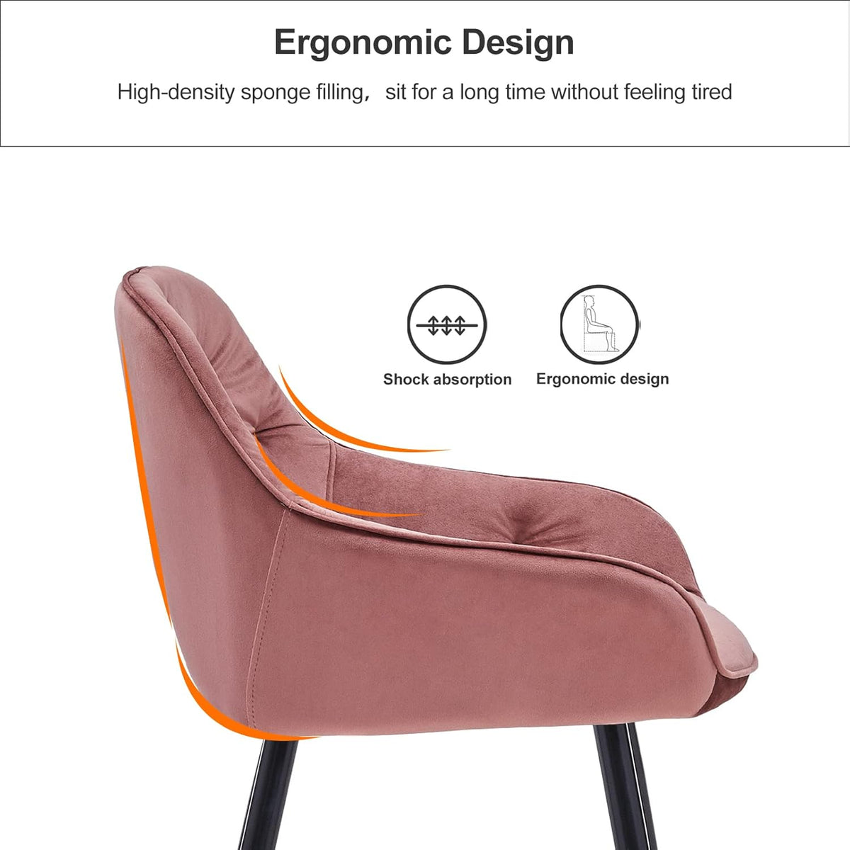 CLIPOP Dining Chair 2/4pcs Set Velvet Chair with Armrests and Metal Legs Upholstered Chair Kitchen Chair Lounge Chair Leisure Chair (2, Rose)