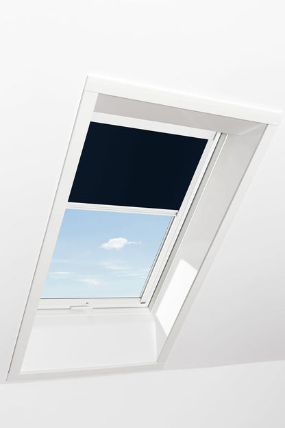 Origineel Roto Verduisterend Rolgordijn ZRV - Bijna Volledige Verduistering - Geleiderail Wit - Voor Dakraam Serie Designo R6/R8, i8 en Classic 64/84 - Maat 094/160 | 09/16 - Kleur Stof Blauw