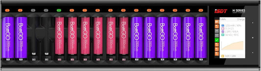 Universele Batterijlader – Snellader – Multi-sleuf Oplader – Acculader – Batterijoplader – 16 Sleuven – 2,4 Inch LCD Touchscreen