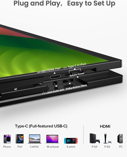EVICIV Portable Monitor Touch Screen 18.5 Inch 120Hz Portable Display Gaming 1080P 1500:1 IPS Mobile Screen USB C Mini HDMI for Laptop/PC/Phone/Business/Work/Gaming - QUORE
