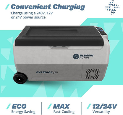 Bluefin Active Draagbare Koelbox | Geavanceerde Koel- en Vriestechnologie | Energiebesparend Opladen | Dubbele Compartimenten| Smartphone App-Bediening | LCD-scherm | AC & DC