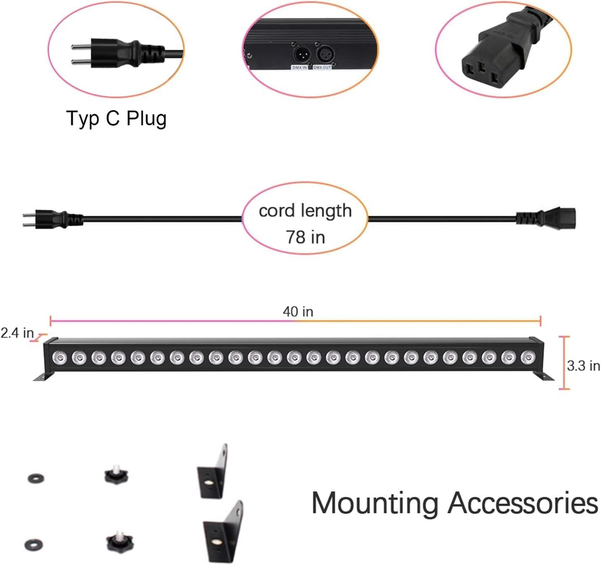 RGB LED Wall Wash Party Lights – LED Bar – Disco Verlichting – DJ Lamp – RGB Lichtbalk – 24 x 3W RGB LEDs – DMX & Afstandsbediening – Geluidsgestuurd Stroboscoop Effect