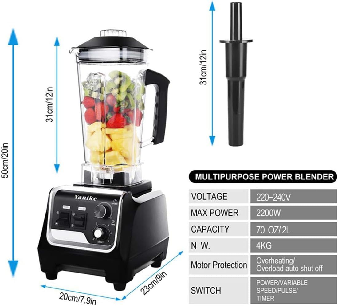 Professionele blender, 2200 W, hoge snelheid mixer voor smoothies en shakes met 2 liter BPA-vrije Tritan-kruik, timer