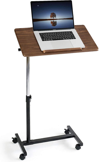 Tatkraft Gain Home Office Mobile Rolling Laptop Desk, Healthcare Overbed Bedside Table with Wheels, Suitable for 7-17" Laptops, Adjustable Height of 71-96cm, Tabletop 360° Rotatable and 160° Tilt - QUORE