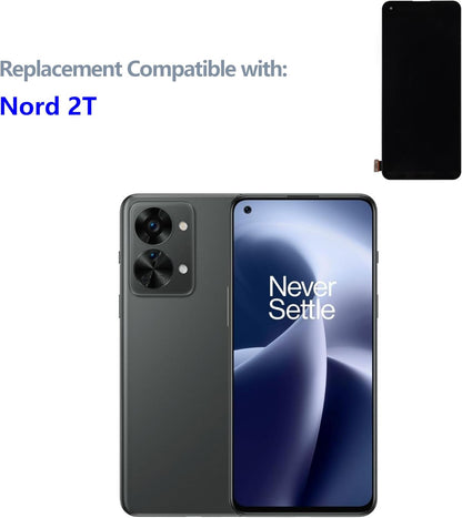 Gloednieuw 6,43 inch AMOLED-display compatibel met OnePlus Nord 2T CPH2399, CPH2401 (zwart zonder frame) (met vingerafdruk) lcd-display, touchscreen digitizer + gereedschapsset
