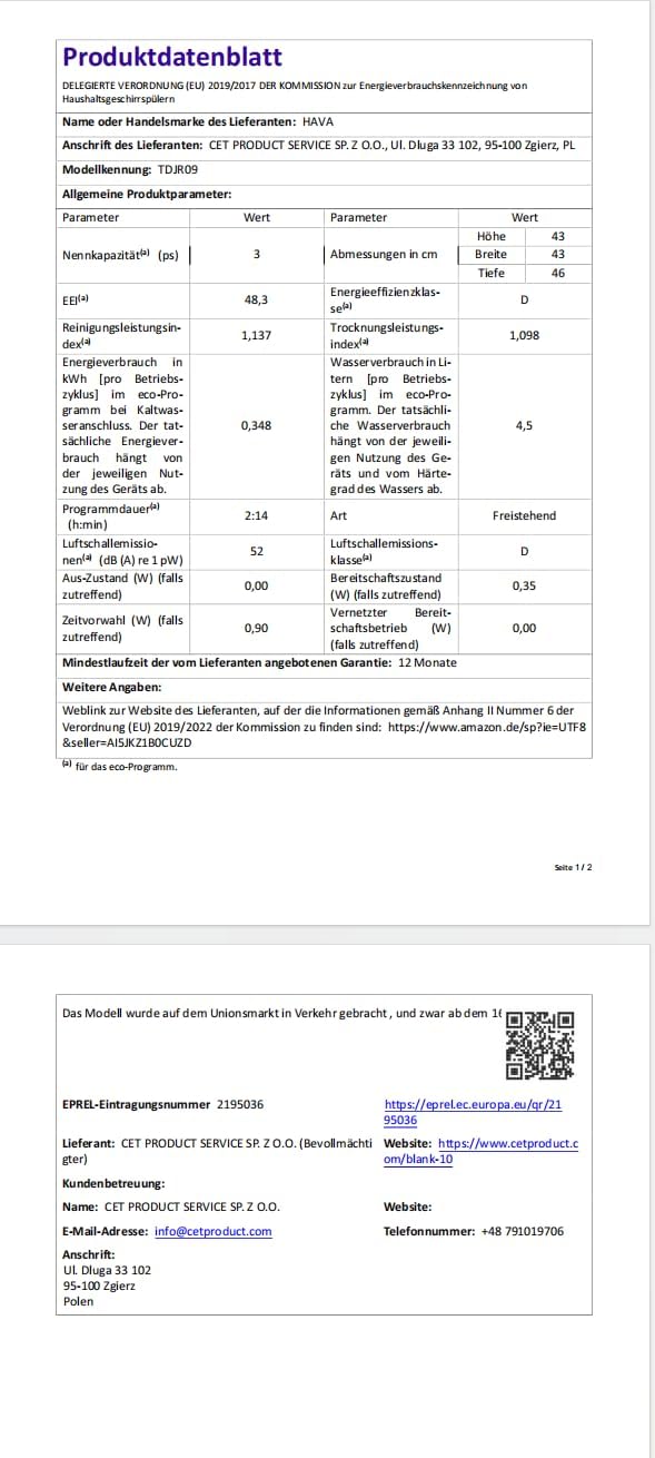 HAVA 2025 NIEUWE Vaatwasser met waterontharder en verhoogde energie-efficiëntie, vaatwasser met 8 programma's, kinderbeveiliging & vertraagde start, geen installatie vereist'