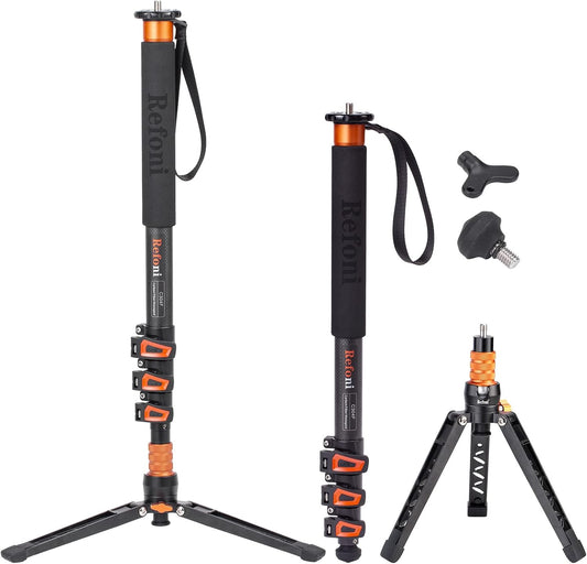 C304F Koolstofvezel monopod camera monopod, 173 cm telescopisch reismonopod 4-segmentair met afneembare statiefvoet, belastbaar tot 25 kg voor DSLR-camera camcorder
