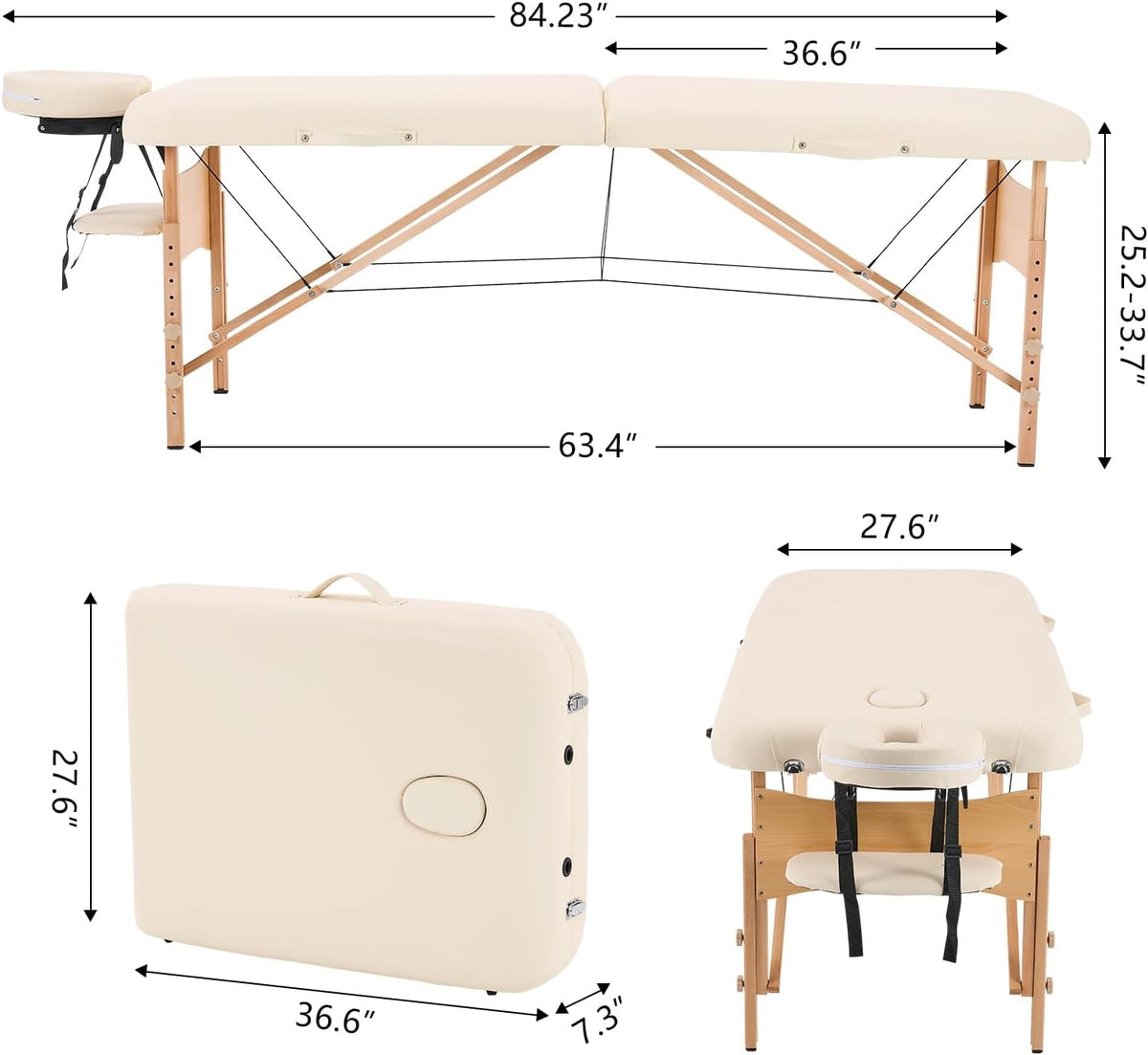 Massagetafel – Massagebed – Behandeltafel – Wimperbed – Tattoobed – Beige – Opvouwbaar – 70 Cm Breed