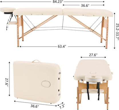 Massagetafel – Massagebed – Behandeltafel – Wimperbed – Tattoobed – Beige – Opvouwbaar – 70 Cm Breed