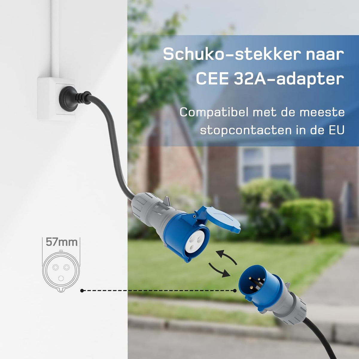 dé EV Oplader CEE 7,4kW [8m, 1-Fase, 6-32A] Wallbox 7,4kW met Type 2 Laadkabel en Digitale LCD Bediening voor ID.3/4/5, Model 3/Y, EX30, IX1, Q3/4/5 en Andere EV & PHEV