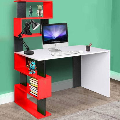 BAKAJI Bureau met dubbele boekenkast, 7 planken, werktafel, pc-computer, frame en tafelblad van MDF-hout, meubels voor thuis, kantoor, slaapkamer, modern design, 120 x 60 x 148 cm (rood)