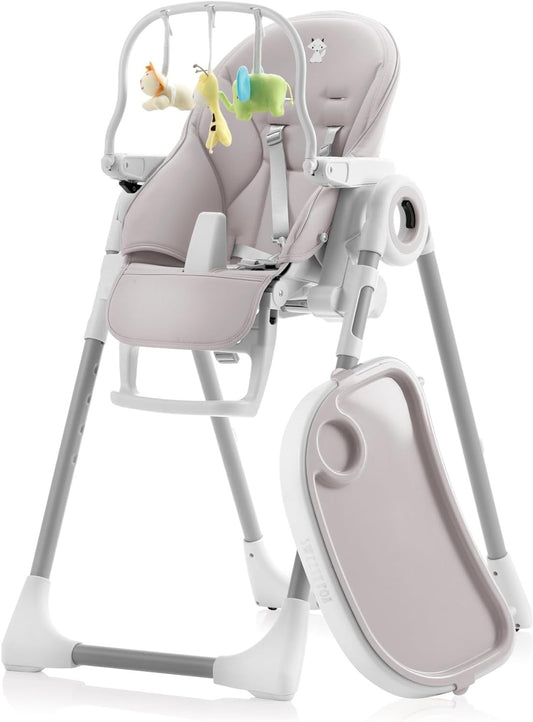 Adjustable, Collapsible, Baby High Chair with Toy Arch - Baby Highchairs with 7 different heights, Adjustable seat with 5 different positions - High chairs, Removable tray, Clean to sweep, Comfortable - QUORE