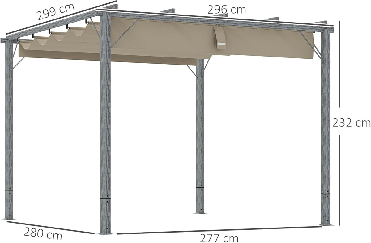 Outsunny Pergola in approx. 3x3m Garten Pavillon mit magnetischen Pad, Terrassendachung aus Aluminium, Gartenpavillon mit verstellbares Dach, Freistehend, UV Schutz 30+, für Terrasse und Garten, Grau - QUORE