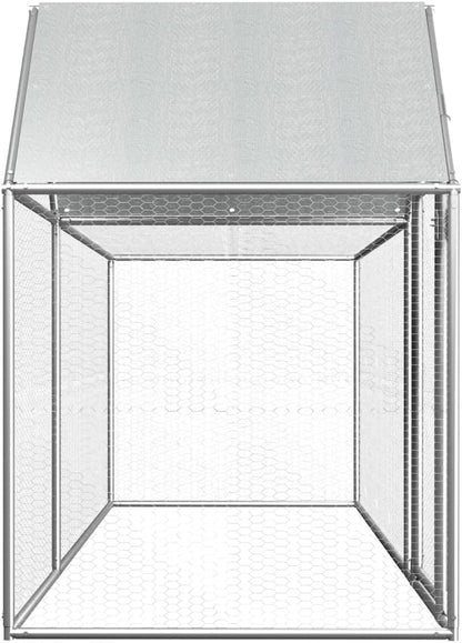Outdoor Chicken Coop with Roof, Small Animal Chicken Coop, Outdoor Fence, Galvanized Steel, 3 x 1 x 1.5 m - QUORE