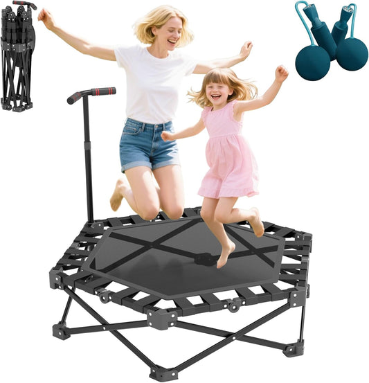 42" Fitness Trampoline met verstelbare handgreep One-Click Folding & Geen Montage Mini Trampoline Rebounder voor Volwassenen Binnen & Outdoor Max Belasting 300 KG