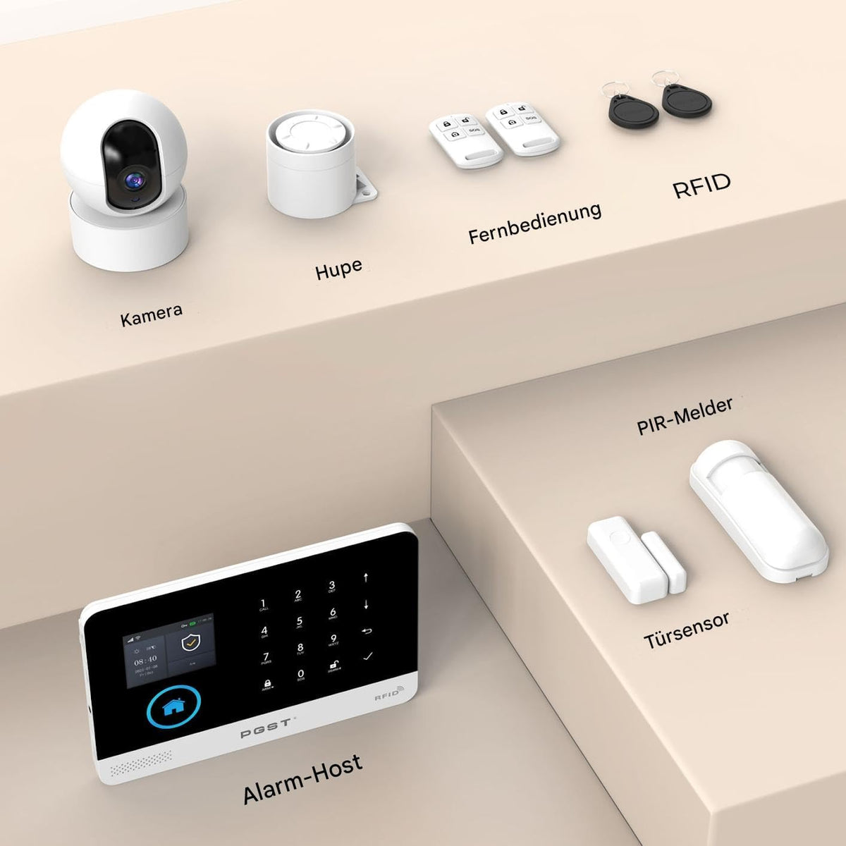 PGST Alarmsysteem, 21 stuks, wifi smart alarmsysteem met voor thuisbeveiliging, real-time app push, willekeurig uitbreidbaar, werkt met Alexa, voor deur, raam, camper, woning, garage (PG103-2G-A)