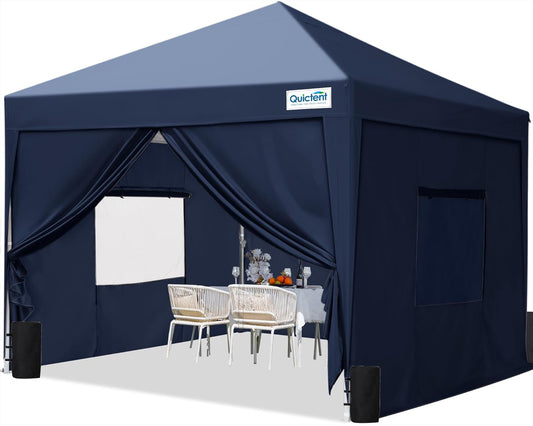 Quictent Paviljoen, 3 x 3 cm, met 4 zijpanelen, vouwpaviljoen met ventilatie, waterdicht, stabiel, winterbestendig, pop-up tuinpaviljoen met 4 zandzakken en roltas, blauw