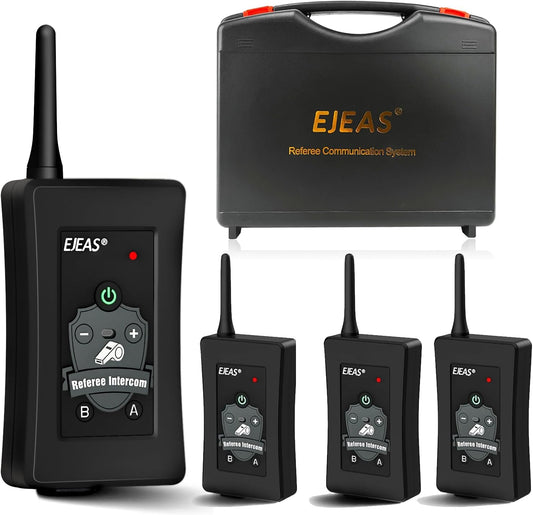 EJEAS FBIM Professionele Bluetooth-intercom voor scheidsrechter, 850 mAh volduplex 1500 M draadloze intercom met ruisonderdrukking voor voetbal en handbal (4 stuks)