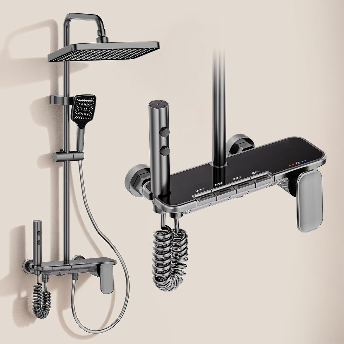 Douchesysteem – Douchepaneel – Regendouche – Handdouche – Bidetdouche – 4 Functies – Thermostatische Mengkraan – 31x20 cm Regendouchekop