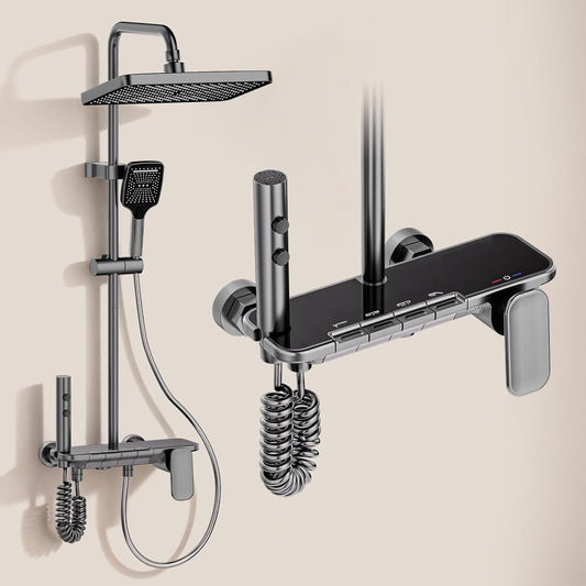 Douchesysteem – Douchepaneel – Regendouche – Handdouche – Bidetdouche – 4 Functies – Thermostatische Mengkraan – 31x20 cm Regendouchekop