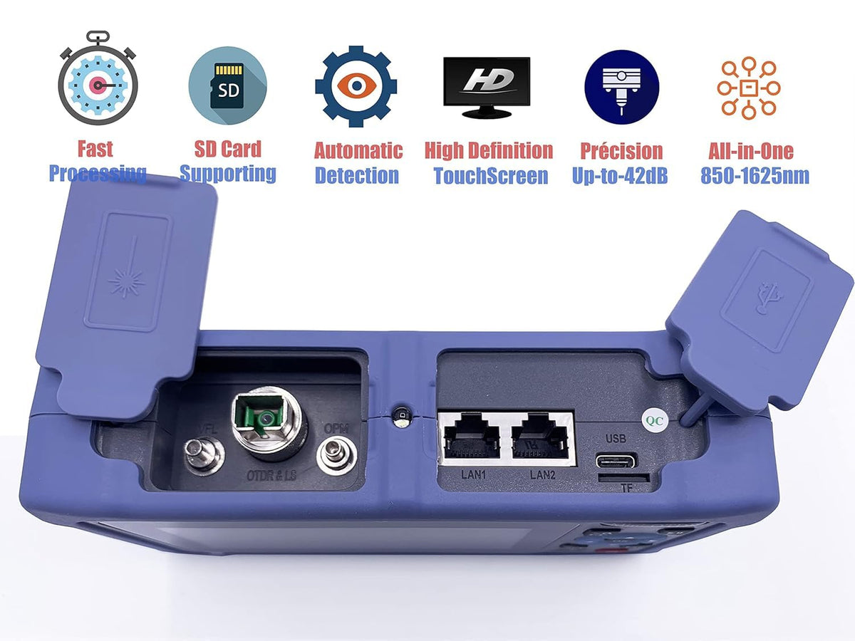 Elfcam® - OTDR voor FTTH, 26dB/24dB single-mode 1310nm / 1550nm, draagbaar 4-in-1 OTDR + VFL+ OPM + OLS, OTDR optische vezeltester/reflectometer van het optische domein, tot 100 km (ELF-5800)
