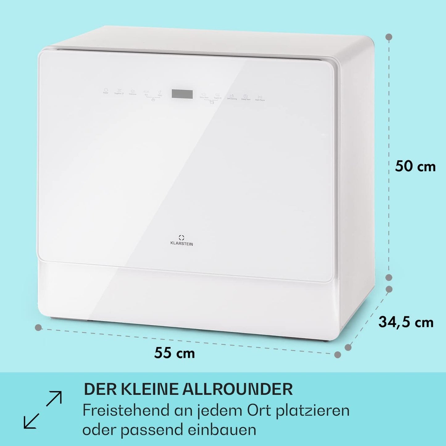 Klarstein Vaatwasser, 5 plafonds, vaatwasservrij, geluidsarm met 6 wasprogramma's, mini-vaatwasser, klein, compact en eenvoudig te installeren