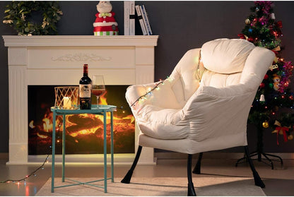 HollyHOME Relax Fauteuil Woonkamer Stoel Slaapkamer Stoel Lounge Stoel met Armleuningen Leesstoel Accentstoel met Stalen Frame, Beige