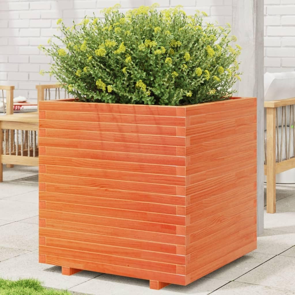 Flower Box Wax Brown 70 x 70 x 72.5 cm Solid Pine Wood Flower Box on Legs Pot with Trellis Planter Patio - QUORE