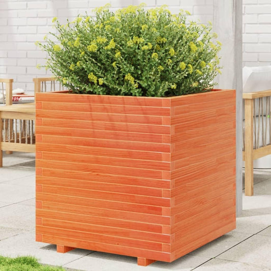 Flower Box Wax Brown 70 x 70 x 72.5 cm Solid Pine Wood Flower Box on Legs Pot with Trellis Planter Patio - QUORE