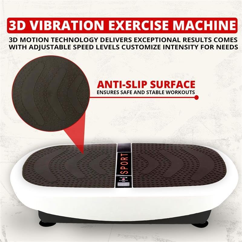 3D Crazy Fit Vibration Plate, Oscillation and Pulsation with Dual Motor, 80 Speeds, Remote Control and Resistance Bands, Full Body Fitness Device for Home, Maximum Load 150 kg - QUORE