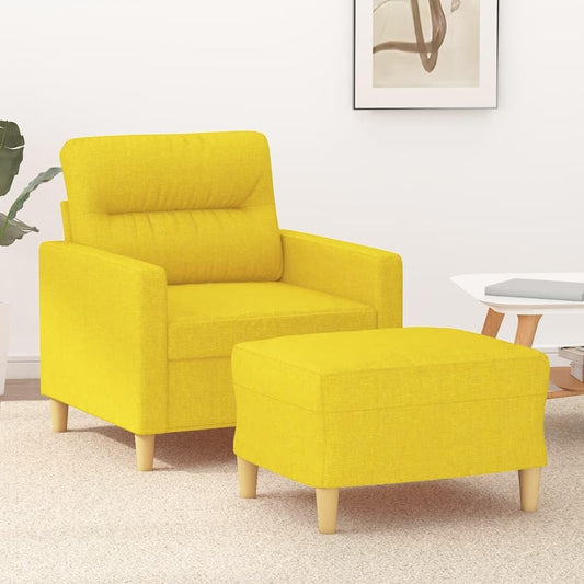 Fauteuil met Kruk – Lichtgele Stoel – Relaxstoel – Leesstoel – Televisiestoel – Comfortabele Zitting – Stofbekleed – Compact Modern Design – 60 cm Breed