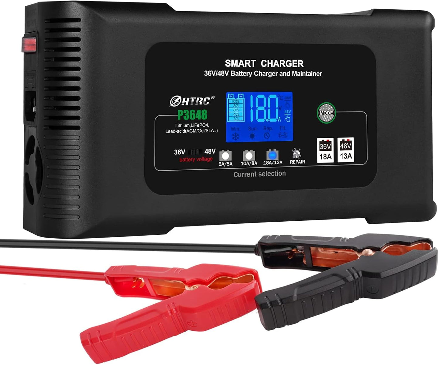 Acculader 36V/48V – Batterijlader – Accuoplader – Snellader – Oplader Auto & Motor – Intelligente Snellader Met Reparatiemodus – Compatibel Met Lithium, LiFePO4 & Loodaccu’s