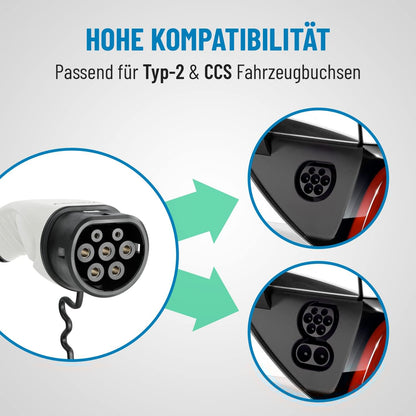 ABSINA Type 2 oplaadkabel 11 kW & 16 A voor hybride en elektrische auto, 7,5 meter, type 2 oplaadkabel, 3-fase, mode 3 oplaadkabel, compatibel met model 3, e-Up, ID.3, Zoe, EQ fortwo, Kona Electrisch