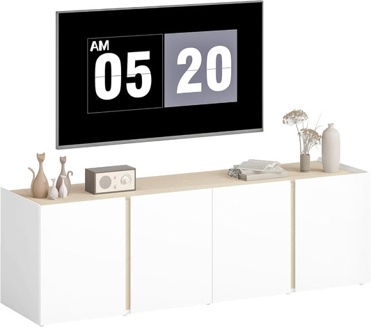 HOMCOM TV Schrank TV Board mit 4 Soft-Close-Türen Hochglanz TV Lowboard für Fernseher bis zu 65 Zoll mit Verstellbaren Ablagen, Kabelmanagement Fernsehtisch für Wohnzimmer Weiß 135x38x45cm
