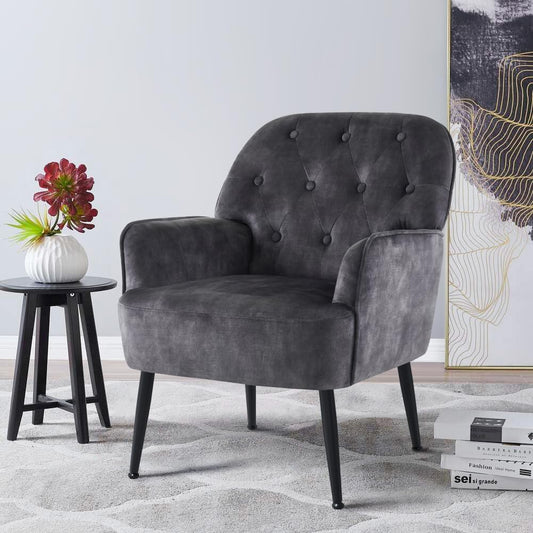Fauteuil – Armstoel – Relaxstoel – Velvet Stoel – Lounge Stoel – Scandinavisch Design – Comfortabele Dikke Zitting 15,5 cm – Met Opbergtas Grijs